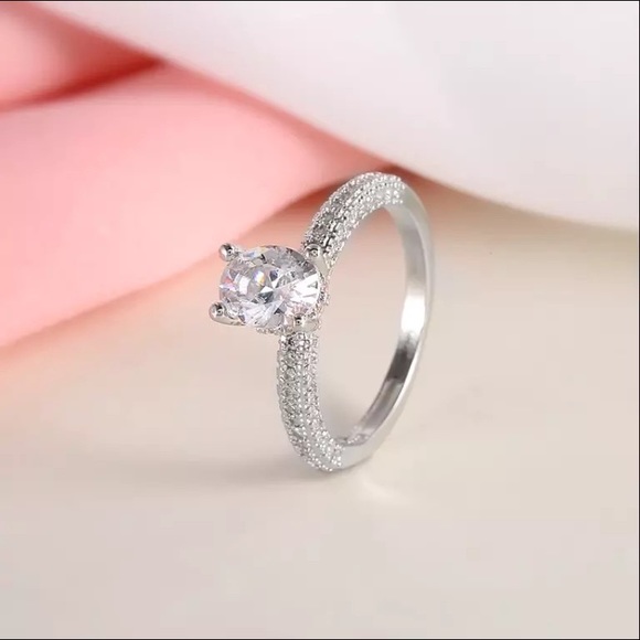 Silver White sapphire crystal birthston Ring - Picture 9 of 10